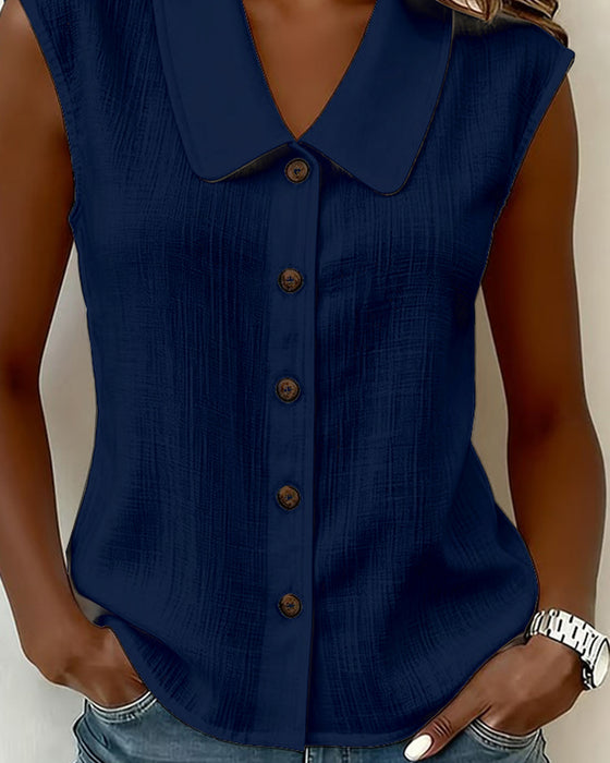 Chemise Sans Manches Col En Lin-Coton