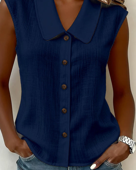 Chemise Sans Manches Col En Lin-Coton