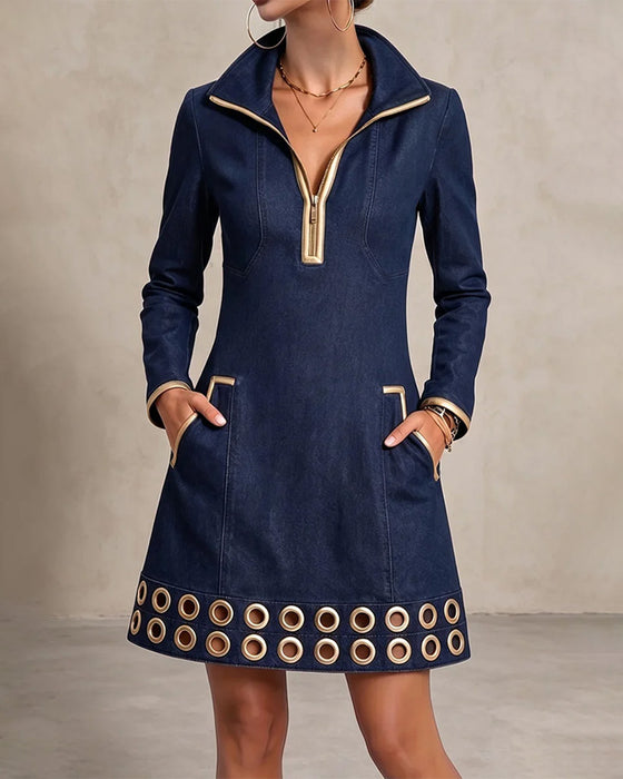 Robe Fermeture Éclair Poche Décontractée