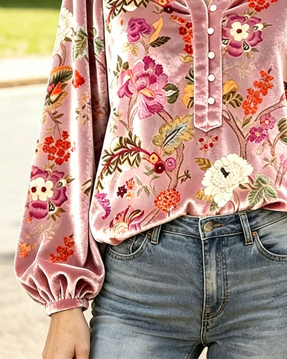 Chemisier Col V Bouton Drapé Floral
