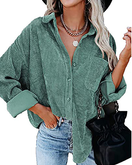 Blouse Unie En Velours Côtelé Avec Poche