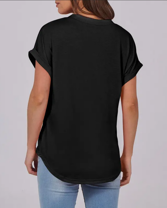 T-Shirt Uni Col V Manches Courtes