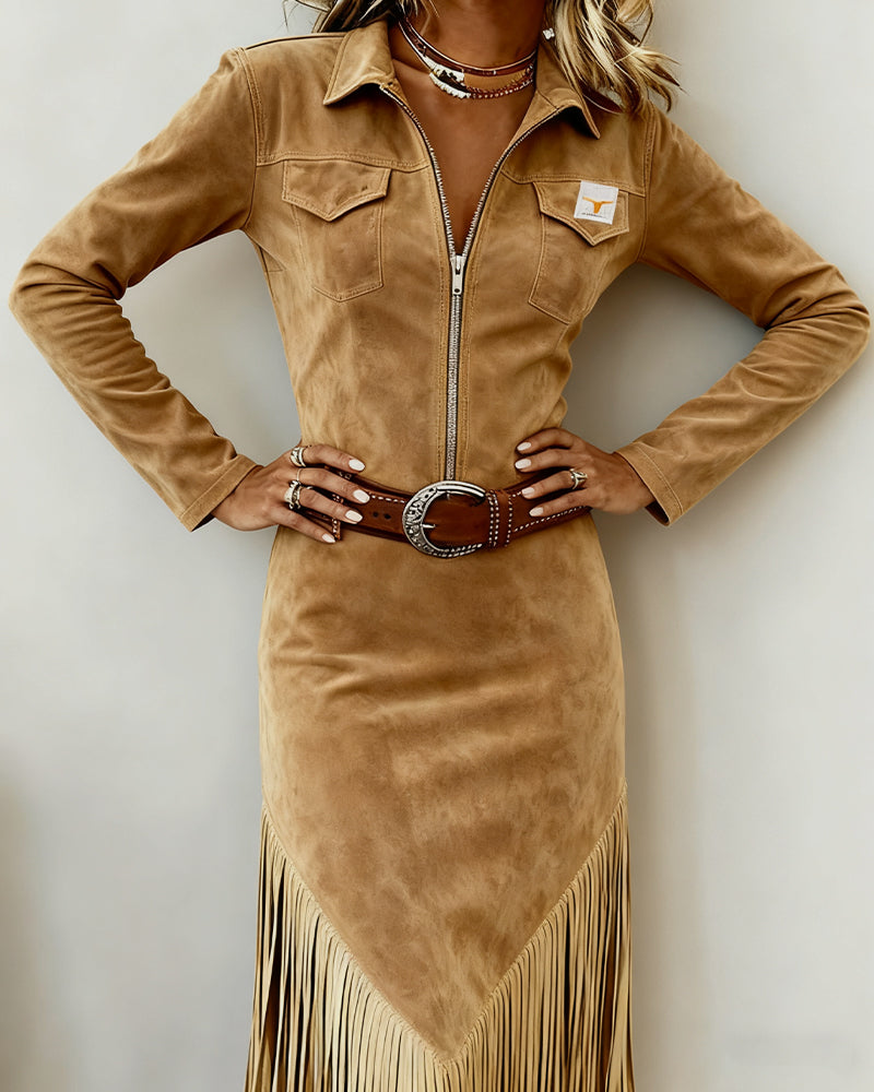 Robe Unie À Demi-Fermeture Éclair Et Glands