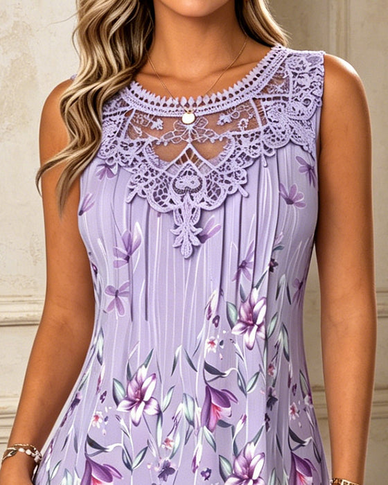 Robe Sans Manches Dentelle Patchwork Imprimé