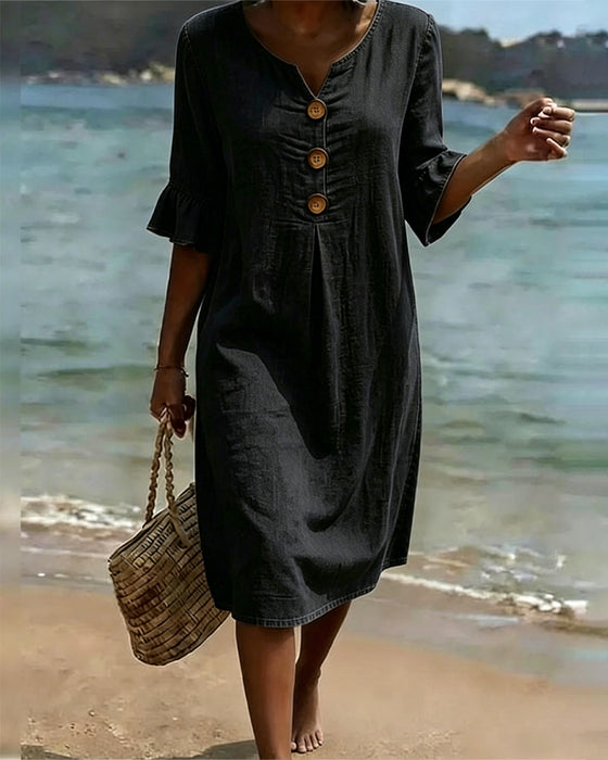 Robe Lotus Feuille Manches Jeans