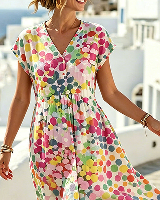 Robe Polka Dot Col V Taille