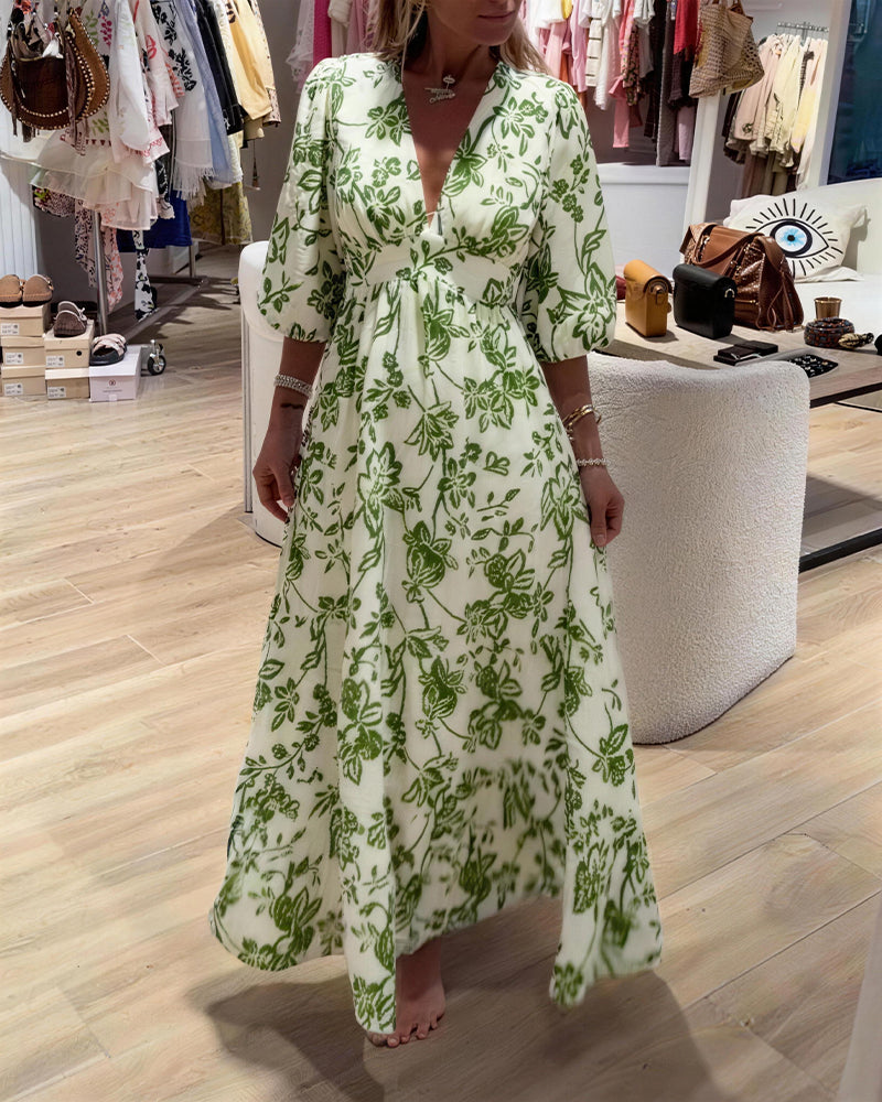 Robe Décolleté Profond En V Élégant Floral Longue