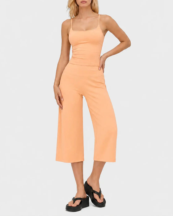 Ensemble Couleur Unie Bretelle Jambe Large