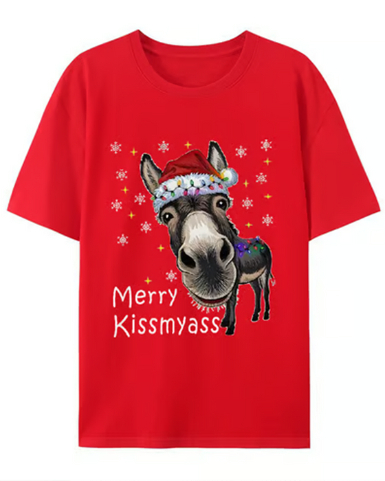 T-Shirt Noël Drôle Imprimé Manches Courtes
