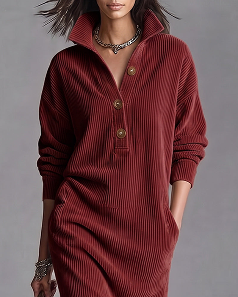 Robe Col Bouton Pochette Rayée