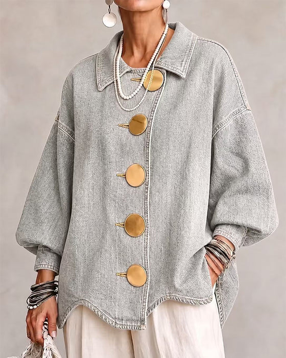 Manteau Grand Bouton Métallique Denim Délavé