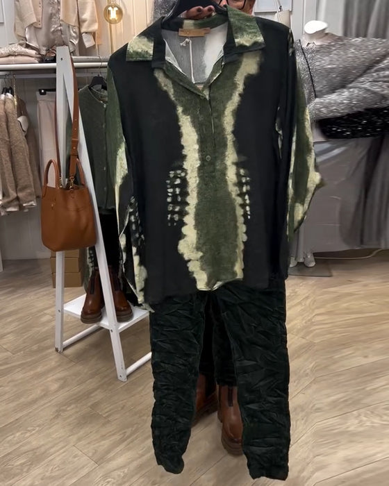 Chemise Revers Rétro Bloc De Couleur Manches Longues