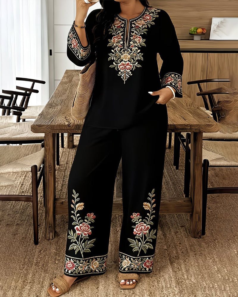 Ensemble Fleur Manche Longue Style Ethnique