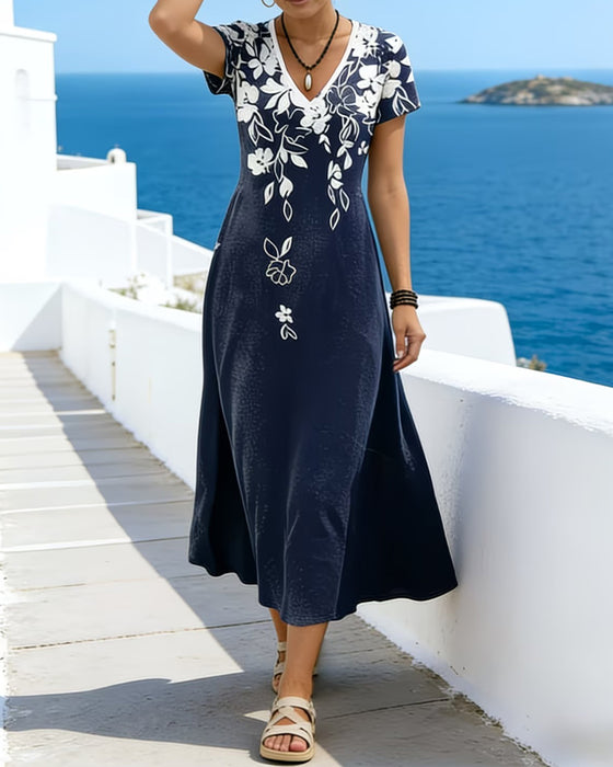 Robe Col V Taille Cintrée Évasée