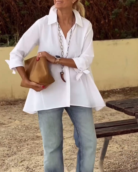 Chemise Décontractée À Revers, Manches Longues