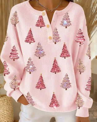 Pull Sapin De Noël Imprimé Col Henley