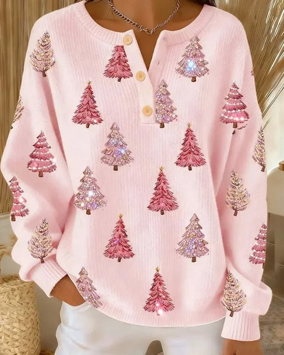 Pull Sapin De Noël Imprimé Col Henley