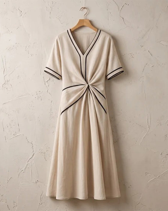 Robe Col En V Twist Ligne Jupe Ample