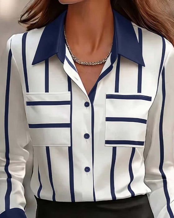 Chemise Rayée Poche Satin Décontractée