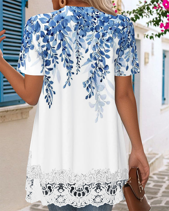 Blouse Imprimé Faux Deux-Pièces Irrégulier