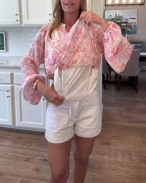 Blouse À Manches Ballon Et Imprimé Floral