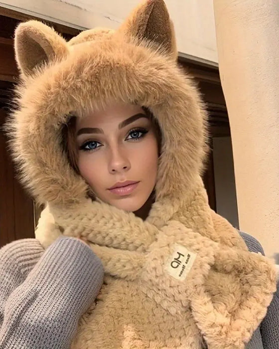 Hiver Chaud Chapeau Écharpe Avec Oreilles Animal Dessin Animé