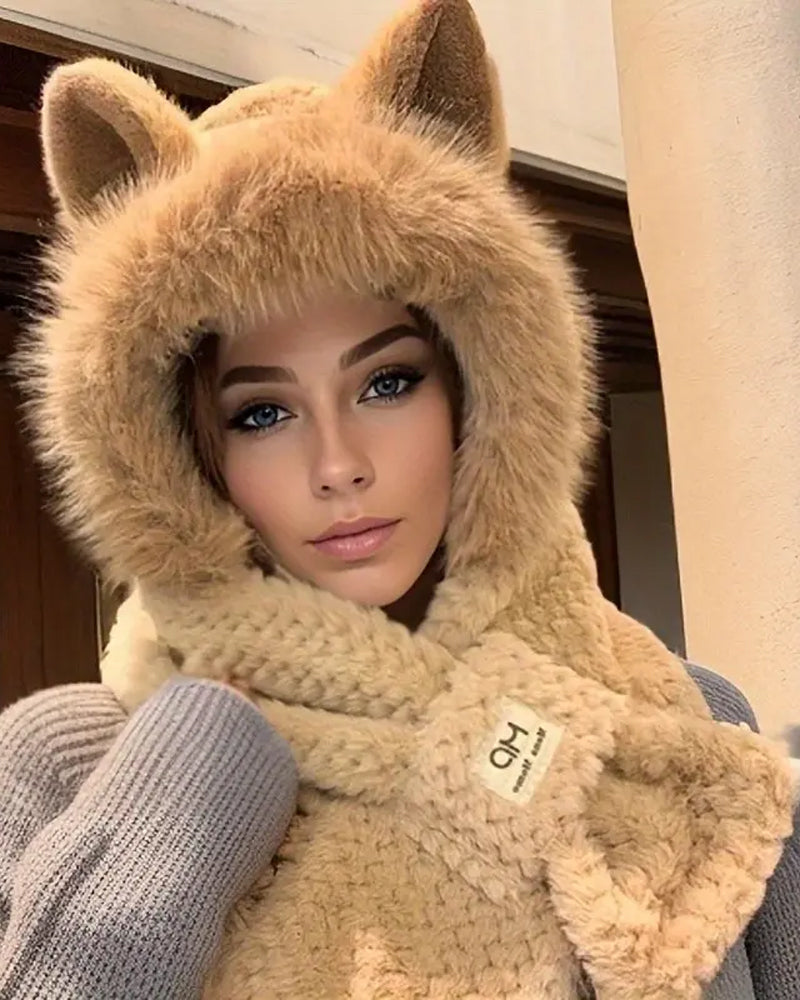 Hiver Chaud Chapeau Écharpe Avec Oreilles Animal Dessin Animé