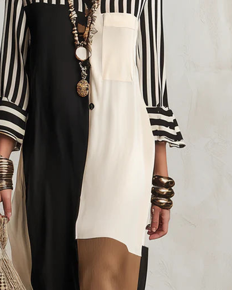 Robe Bloc de Couleur Rayé Contrastant Chemise