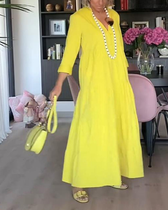 Robe patchwork décontractée avec poches à revers et couleur unie