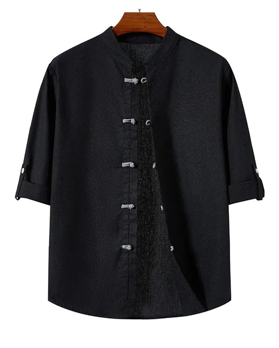 Chemise Style Chinois Col Carré Décontracté