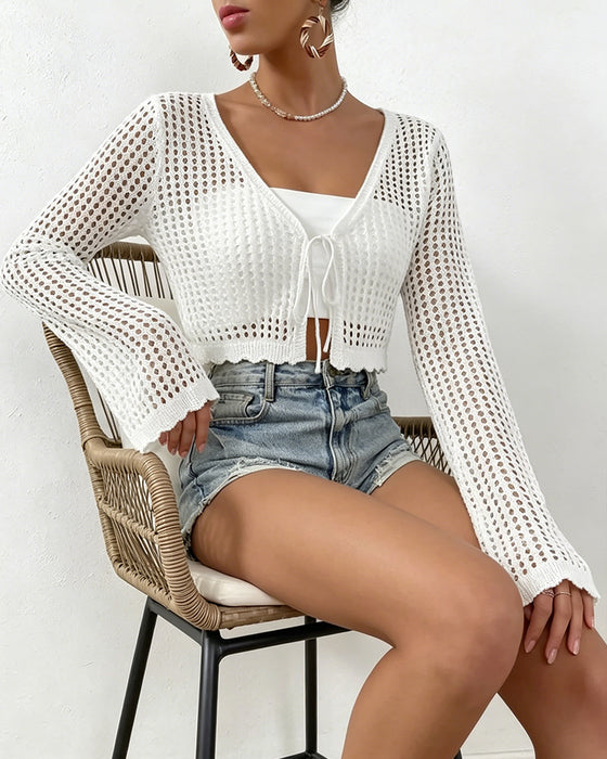 Cardigan Simple Uni Évidé Plage