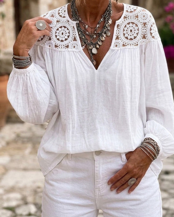 Blouse Manche Lanterne Dentelle Large