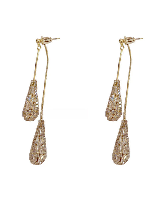 Boucles D'Oreilles À Pompons Goutte D'Eau Réversibles Décorées De Zircon Élégantes Pour Femmes