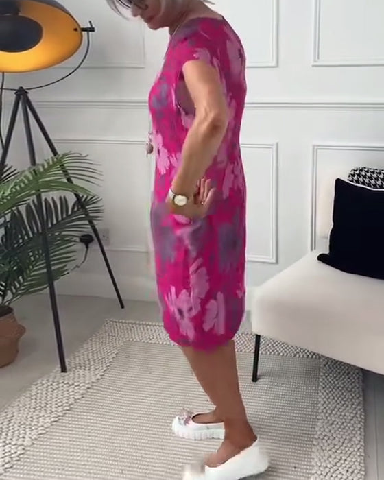 Robe ample décontractée à imprimé floral et poches à manches courtes