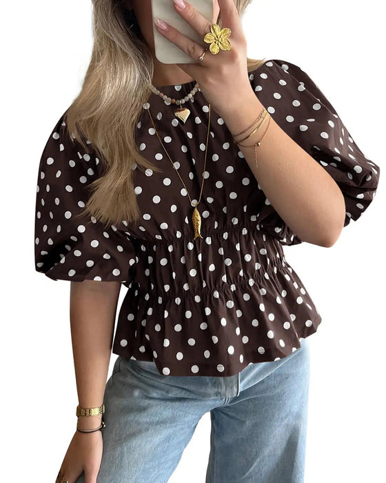 Blouse Pois Off-Shoulder Cintré Manche Ballon