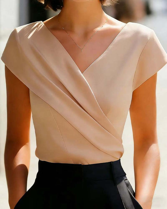 T-Shirt Col En V Ajusté Manches Courtes Femme