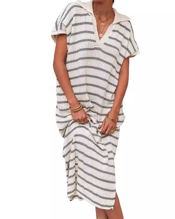 Robe Rayée Col Manches Courtes