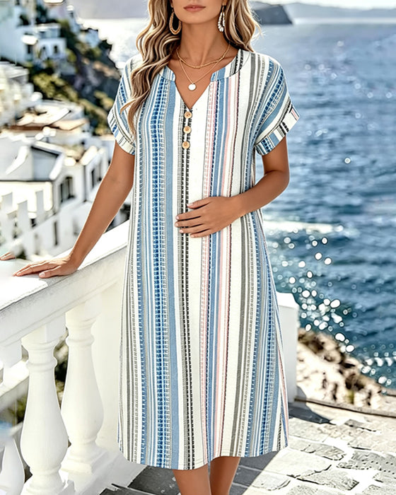 Robe Col V Rayure Verticale Droit