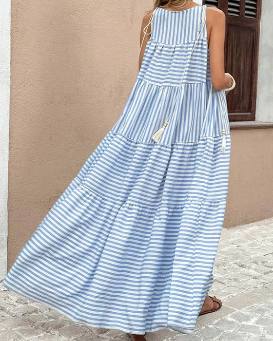 Robe Rayée Halter Superposée
