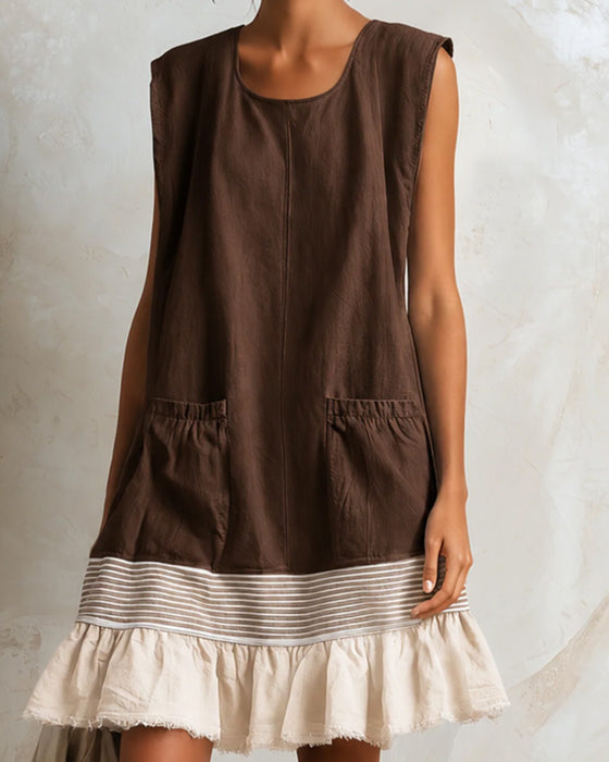Robe Sans Manches Rayure Contraste Patchwork