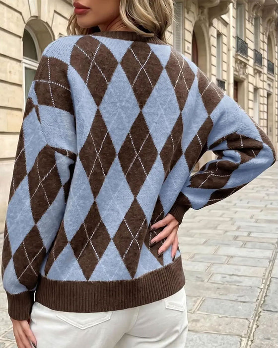 Pullover Diamant Bloc De Couleur Col Rond