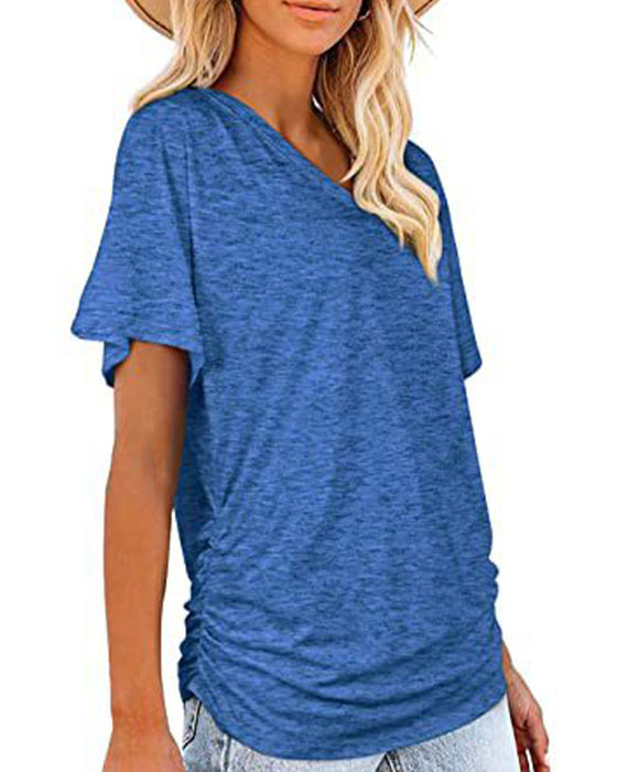 T-Shirt Plissé Uni Col En V