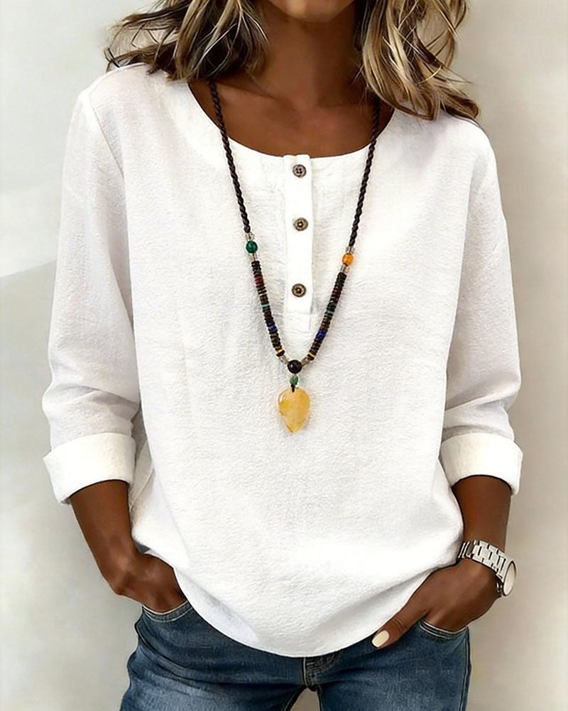 Blouse Col Rond Boutonnage Manche Longue