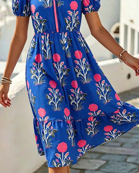 Robe Col-V Manches Bouffantes