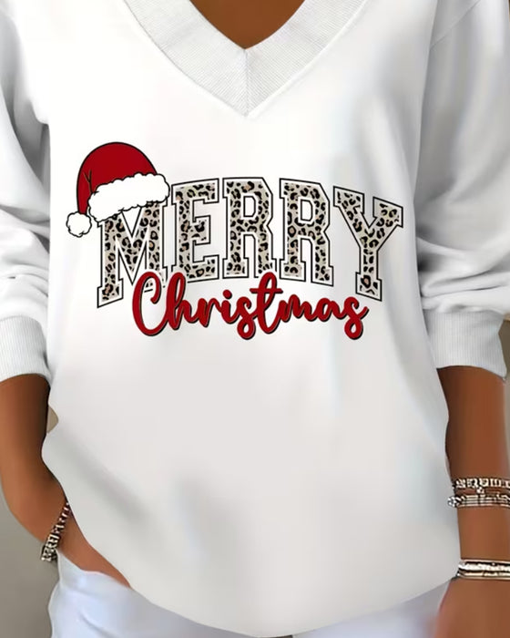 Sweatshirt Col En V Imprimé Noël