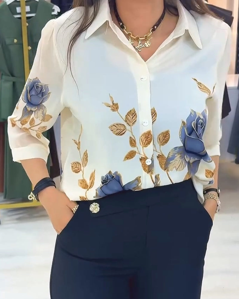 Chemisier Col Revers Manche Bouffante Boutonnage