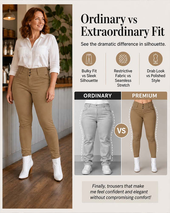 Pantalon Taille Haute Poche Bouton Mince