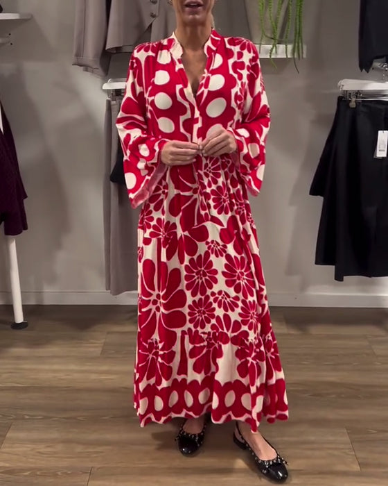 Robe Col V Loose Plus Size Floral Print