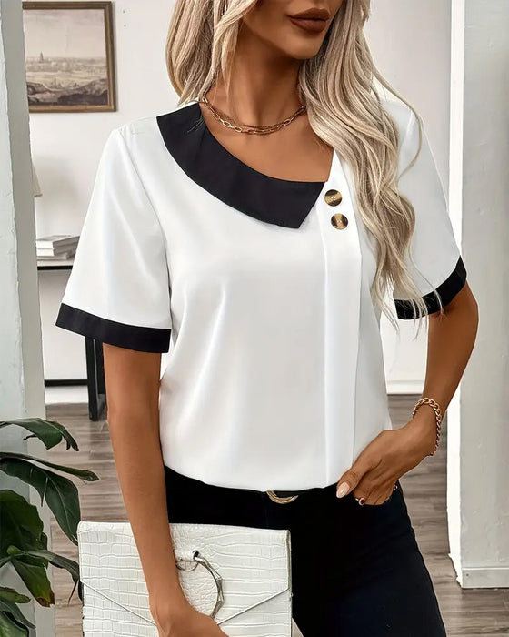 Blouse Col Contrasté Boutonnée