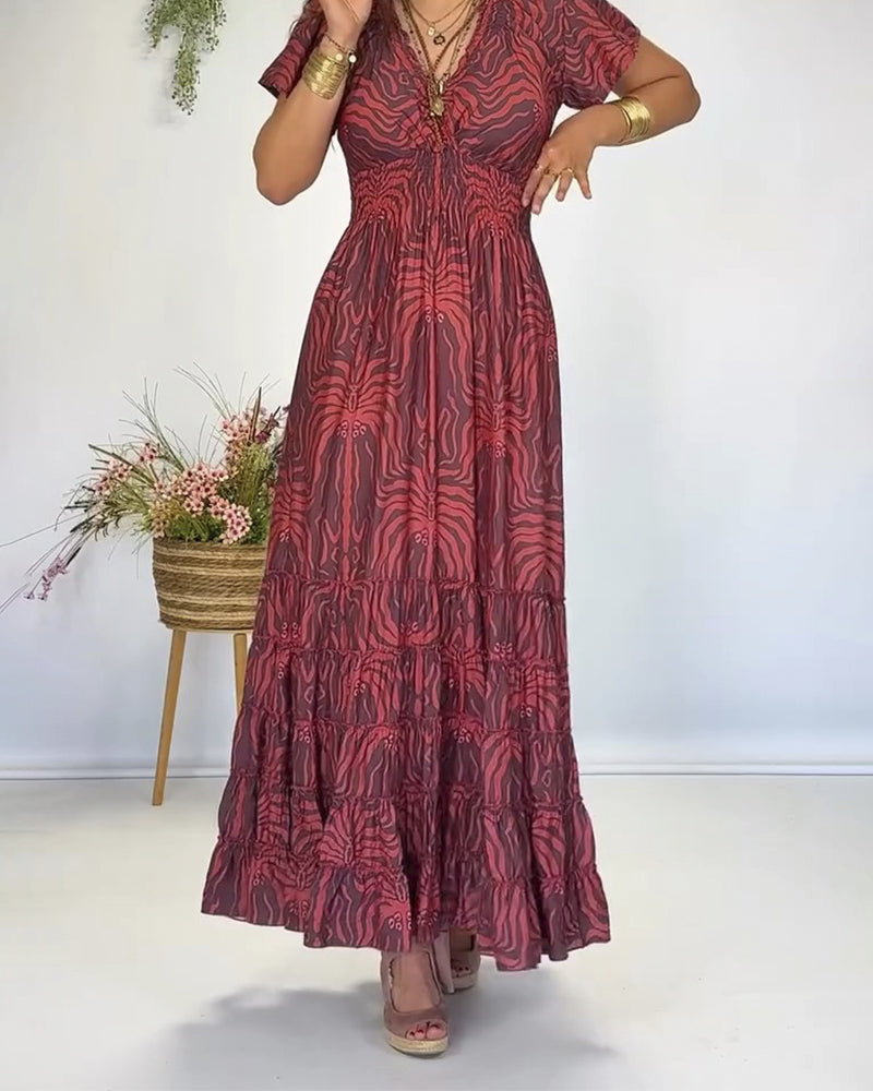 Robe Bohème Col En V Plissée Longue
